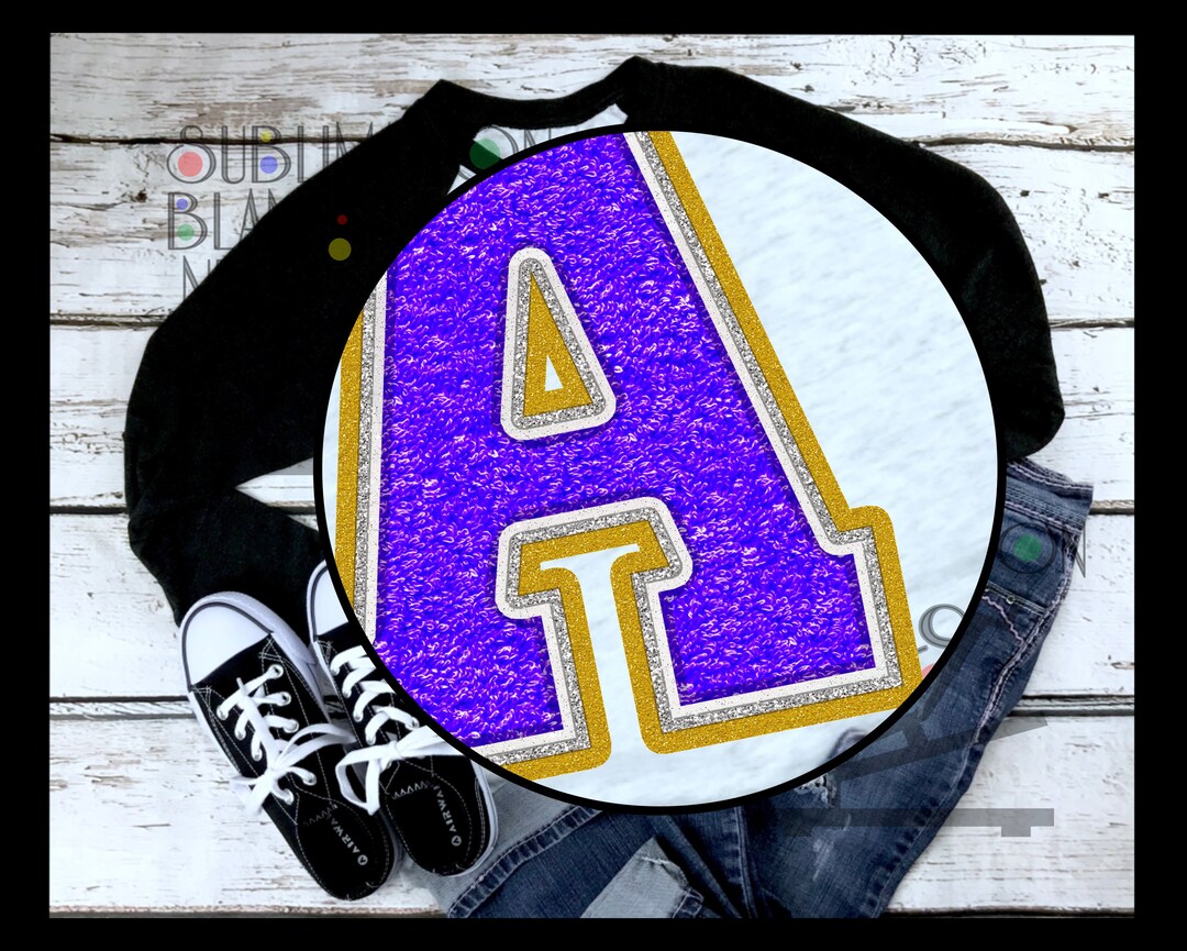 PURPLE GOLD Glitter, CHENILLE Varsity Letters Png Patches Alphabet Font ...