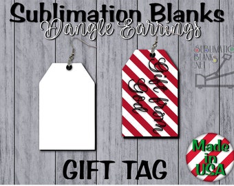 SINGLE SIDED Gift Tag Dangle Earrings SUBLIMATION Blanks Bulk Wholesale Cute Earrings jewelry Custom Christmas Gift Tag Earrings handmade