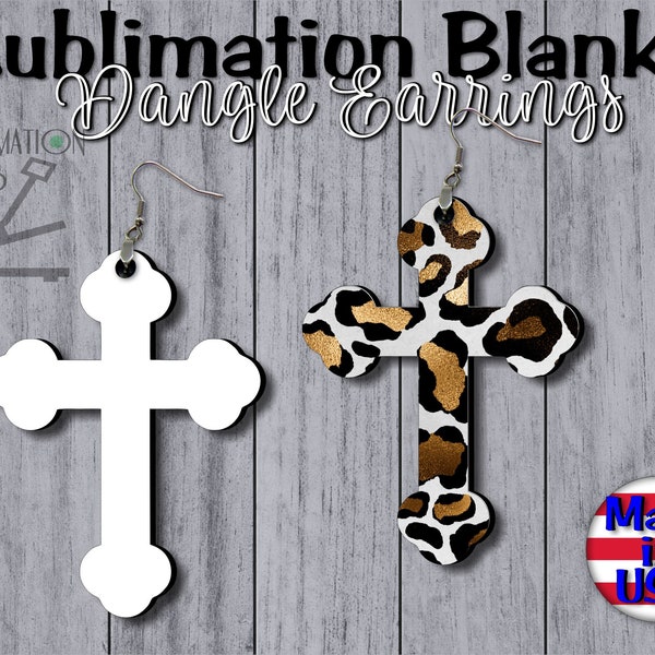 SINGLE Sided CROSS Dangle Earrings SUBLIMATION Blanks Bulk Wholesale Cute Earrings Custom handmade Christian Religious Jewelry Sub Blanks