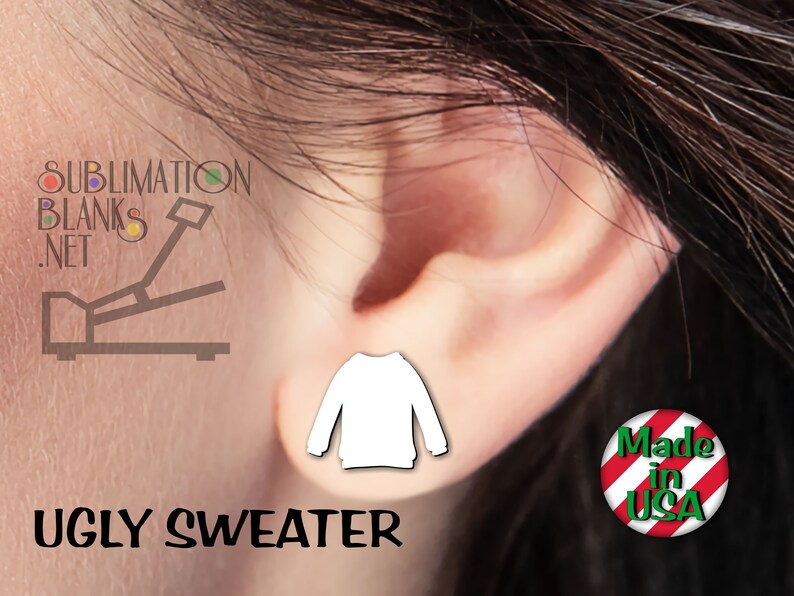 SINGLE Sided UGLY Christmas SWEATER DANGLe Pendientes Sublimación Blanks Pendientes joyería diy Christmas Pendientes Vacaciones Hecho a mano Mdf Usa imagen 9