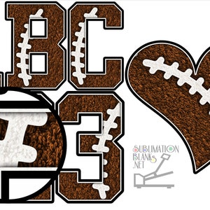 FOOTBALL Png Faux CHENILLE Letters & Numbers  heart on sleeve Alphabet Font Sublimation Design Downloads Digital Download Chenille Patch Diy