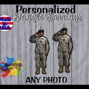 ss NATIONAL GUARD Personalized Gift Custom Earrings CUTOUT Photo Gift for Her Personalized Jewelry Mothers Day Gift Handmade Military Mom