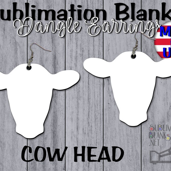 Ds SUBLIMATION BLANKS COW Head Earrings Cattle Earrings Dangle & Drop Earrings Farm animal country western jewelry cute unique earrings diy