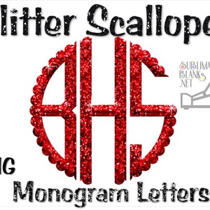 RED GLITTER Scallop Monogram Font Large 10&quot; Font Sublimation Designs Downloads Alphabet Pack Bundle Letters Scrapbook Digital Downloads