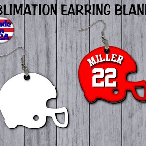 Football Helmet SINGLE Sided Earrings SUBLIMATION Blanks Earrings team gear Cute Earrings Dangle Earrings Jewelry Blanks diy school spirit