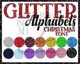 font SALE!!!! 14 Colors Large 10" GLITTER Letter Clipart PNG Font Christmas Sublimation Designs Downloass Alphabet Pack Bundle Diy Printable