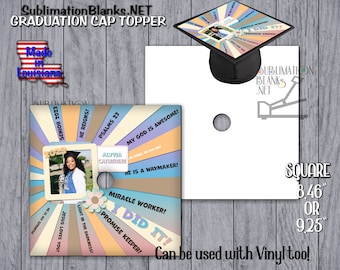Ss SUBLIMATION BLANKS Graduation Cap TOPPER Graduation Fan Personalized Hat Senior Gift Png Template Included Grad Cap Add a Photo Cap Top