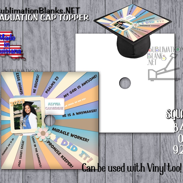 Ss SUBLIMATION BLANKS Graduation Cap TOPPER Graduation Fan Personalized Hat Senior Gift Png Template Included Grad Cap Add a Photo Cap Top