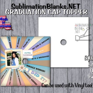 Ss SUBLIMATION BLANKS Graduation Cap TOPPER Graduation Fan Personalized Hat Senior Gift Png Template Included Grad Cap Add a Photo Cap Top image 4