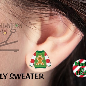 SINGLE Sided UGLY Christmas SWEATER DANGLe Pendientes Sublimación Blanks Pendientes joyería diy Christmas Pendientes Vacaciones Hecho a mano Mdf Usa imagen 8