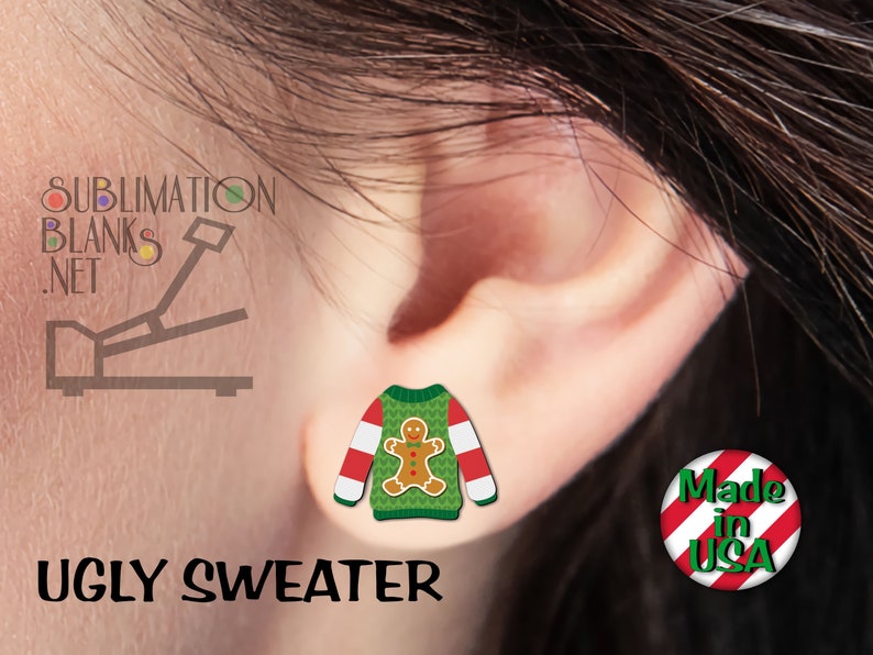 SINGLE Sided UGLY Christmas SWEATER DANGLe Pendientes Sublimación Blanks Pendientes joyería diy Christmas Pendientes Vacaciones Hecho a mano Mdf Usa imagen 8