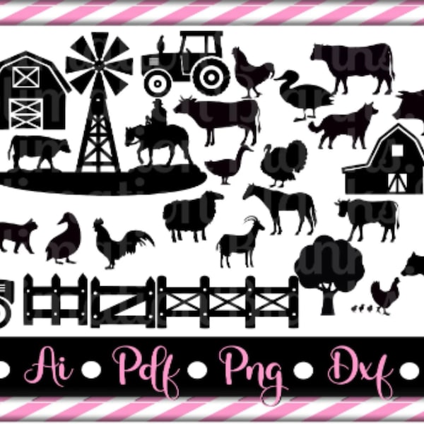 Farm Animal SVG - FARM, Farmhouse svg, farm animals bundle, farm clipart, cut files, cricut, glowforge, farm svg, tractor svg, cow svg