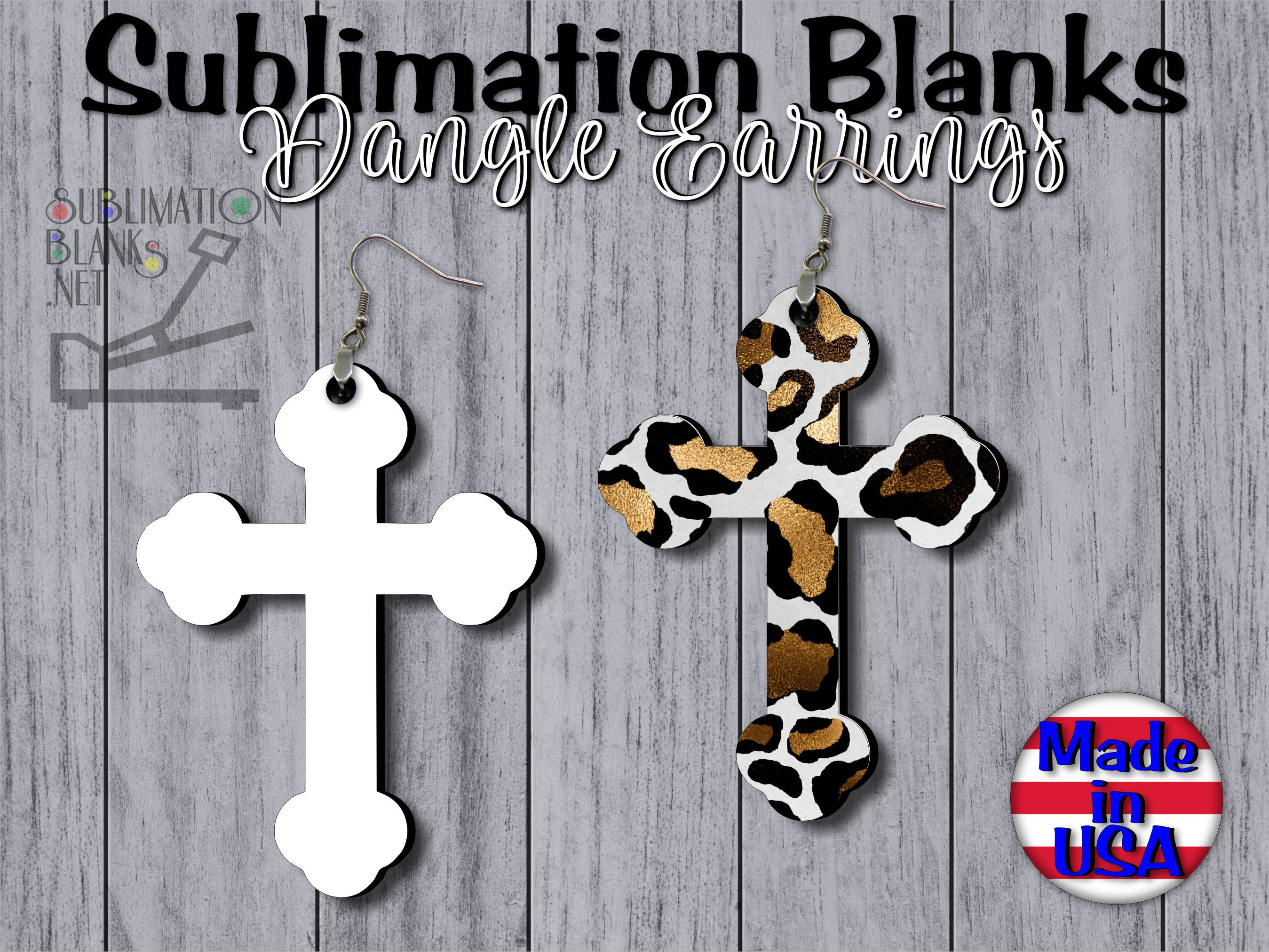 Double Sided CROSS Dangle Earrings SUBLIMATION Blanks Bulk