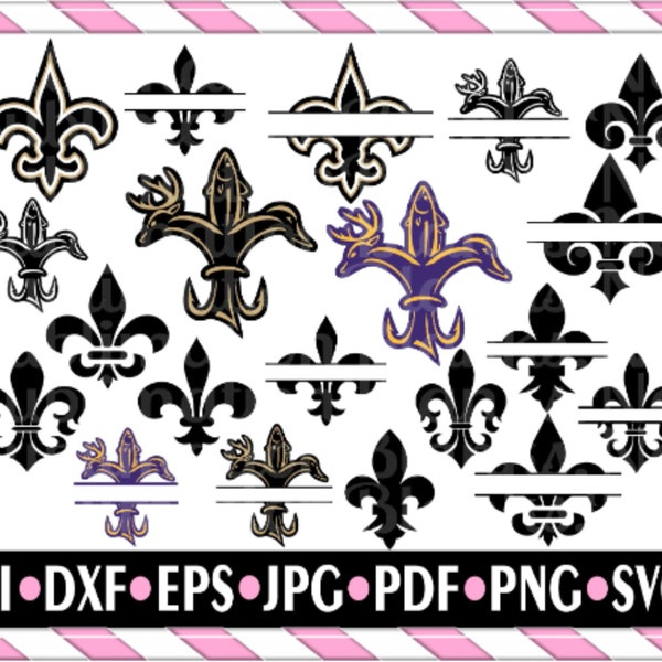 Fleur De Lis SVG MONOGRAM Svg Split Frame svg Bundle Svg Cut Files Cricut Silhouette Laser Cut Files Png Saints Who Dat Fish Deer Duck Hunt