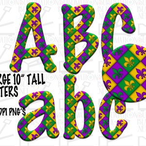 Fleur De Lis, Cajun MARDI GRAS PNG, Font png, Letters, Png, Alphabet, Monogram, Sublimation Designs Downloass, Initial, purple, green, gold