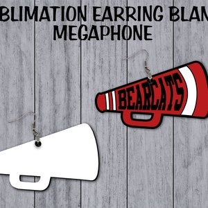 SINGLE Sided CHEER Megaphone Dangle Earrings SUBLIMATION Blanks Bulk Wholesale Earrings Cute Earrings jewelry gifts Cheer Gifts Cheer mom