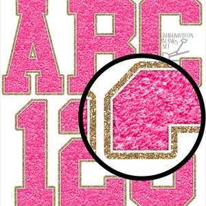 PINK White Gold Glitter, CHENILLE Letters, PNG, Patches, Varsity Alphabet, Glitter, Font, Sublimation Design Downloads, sublimation png, diy
