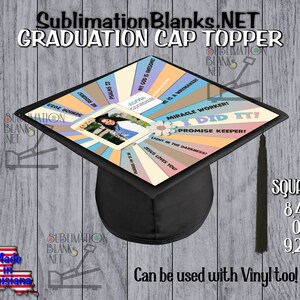 Ss SUBLIMATION BLANKS Graduation Cap TOPPER Graduation Fan Personalized Hat Senior Gift Png Template Included Grad Cap Add a Photo Cap Top image 2