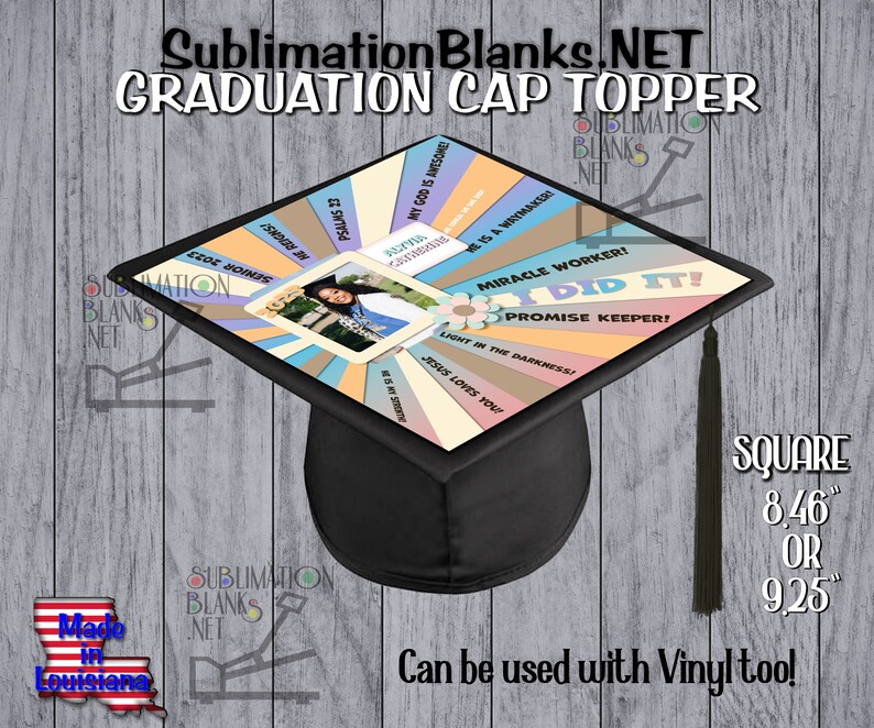 Ss SUBLIMATION BLANKS Graduation Cap TOPPER Graduation Fan Personalized Hat Senior Gift Png Template Included Grad Cap Add a Photo Cap Top image 2