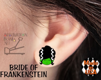 Halloween Studs Sublimation Blanks BRIDE OF FRANKENSTEIN Stud Earrings Halloween Earrings Earrings fun Cute Earrings  jewelry diy Bulk