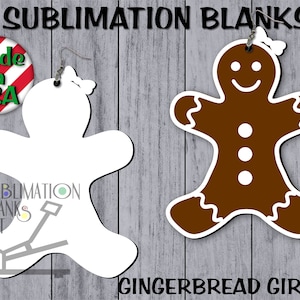 GINGERBREAD GIRL Single Sided Dangle Earring Blanks Sublimation Blanks Wholesale Prices Multiple Sizes Christmas Earrings Jewelry Hairbow