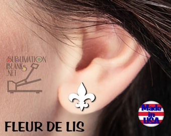 Fleur De Lis STUD Earrings SUBLIMATION Blanks Earrings Single Sided Bulk Wholesale Earrings Cute Earrings jewelry diy Saints Louisiana Cajun