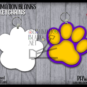 Ss Paw Print KEYCHAIN SUBLIMATION Blanks Charm HARDWARE INCLUDEd Snap Tab Split Key Ring Unisub Mdf Hardboard Cat Dog Print Pet Keychain diy