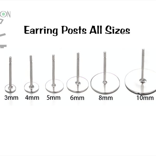 50 pcs EARRING hardware STUD POSTS w/ Clear Plastic Backs Stainless Steel Flat Round Stud Earring Silver Findings diy 3mm 4mm 6mm 8mm 10mm