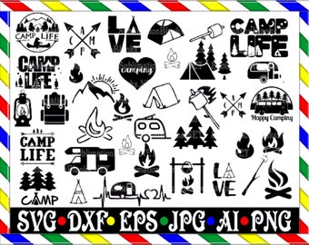 Camping Bundle SVG - Camping SVG - Camping Silhouette - Camp Life SVG -  Camping Clipart- Camping Cut File- Adventure Svg -Digital Download
