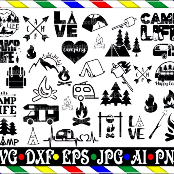 Camping Bundle SVG - Camping SVG - Camping Silhouette - Camp Life SVG -  Camping Clipart- Camping Cut File- Adventure Svg -Digital Download