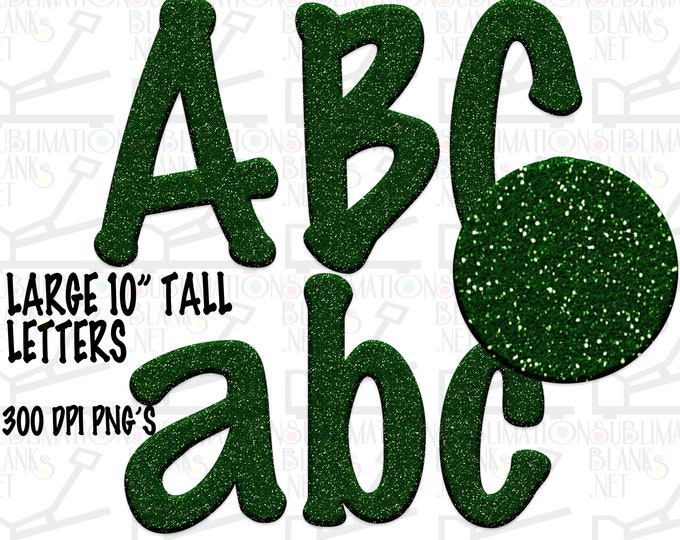 Green Glitter Letters and Numbers, Green Glitter Alphabet, Green ...