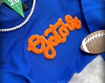 EMBROIDERED SWEATSHIRT Custom Team Name Chenille YARN Letter Game Day Spirit Shirts Personalized Handmade Gifts for her Trendy Gifts Sweater