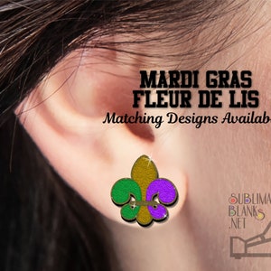 ss Fleur De Lis STUD Earrings SUBLIMATION Blanks Earrings Cute Earrings jewelry diy Wooden Blanks Cajun Mardi Gras Earrings wholesale