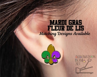 ss Fleur De Lis STUD Earrings SUBLIMATION Blanks Earrings Cute Earrings jewelry diy Wooden Blanks Cajun Mardi Gras Earrings wholesale