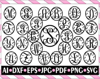 Lettere monogramma MONOGRAM SVG Frame Bundle Lettere iniziali File di taglio Cricut Silhouette File di taglio laser Png Ai Dxf Eps Design di caratteri monogramma