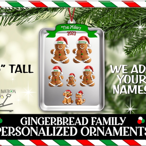 Gingerbread Family Personalized Gift Custom Ornaments Cookie Sheet Family Gift for Her Cat Dog Stocking Tags, Custom Family Ornament Decor