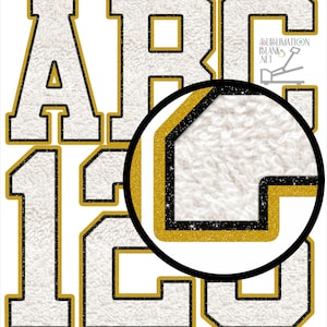 Sublimation Designs Downloads, Gold Black White Glitter, CHENILLE Letters, PNG, Patches, Varsity Alphabet, Glitter, Font,  sublimation png
