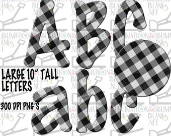 BLACK WHITE PLAID,  Christmas Font, Buffalo Plaid png, Alphabet, Monogram, Sublimation Designs Downloads, Initials, Letters, Bundle, Clipart