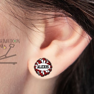 CHEER Pom Pom STUD Earrings SUBLIMATION Blanks Single Sided Bulk Wholesale Earrings Cute Earrings jewelry gifts Cheer Gifts Cheer mom Diy