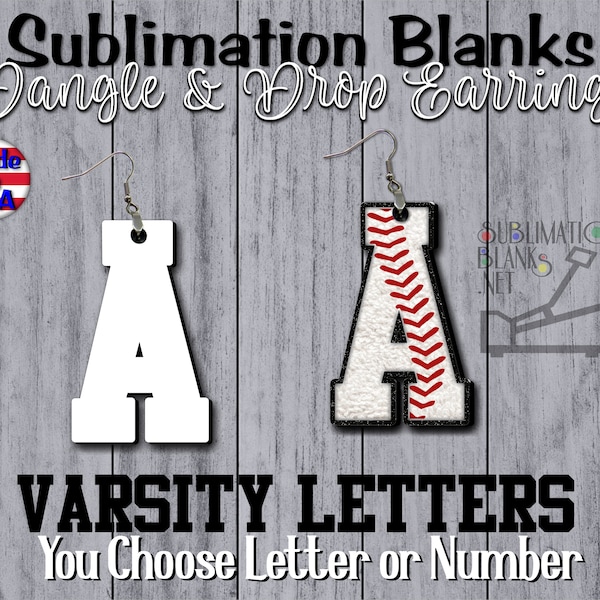 Ss Athletic Font VARSITY Chenille LETTERs DANGLE and Drop School Earrings SUBLIMATION Blanks Team Earrings Handmade Jewelry Wood Blanks diy