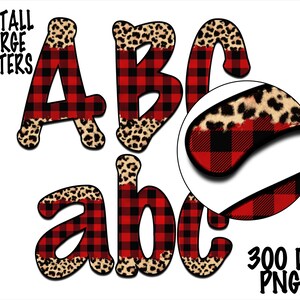 Sublimation Designs Downloass LEOPARD Buffalo Plaid png Christmas Alphabet MonogramInitial LettersClipart Font black red svg files ,Diy