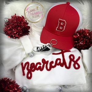 YOUTH Custom Personalized YARN EMBROIDERED Sweatshirt Chenille Yarn Team Game Day Gear Apparel Fuzzy Letters Customized Team Spirit Shirts