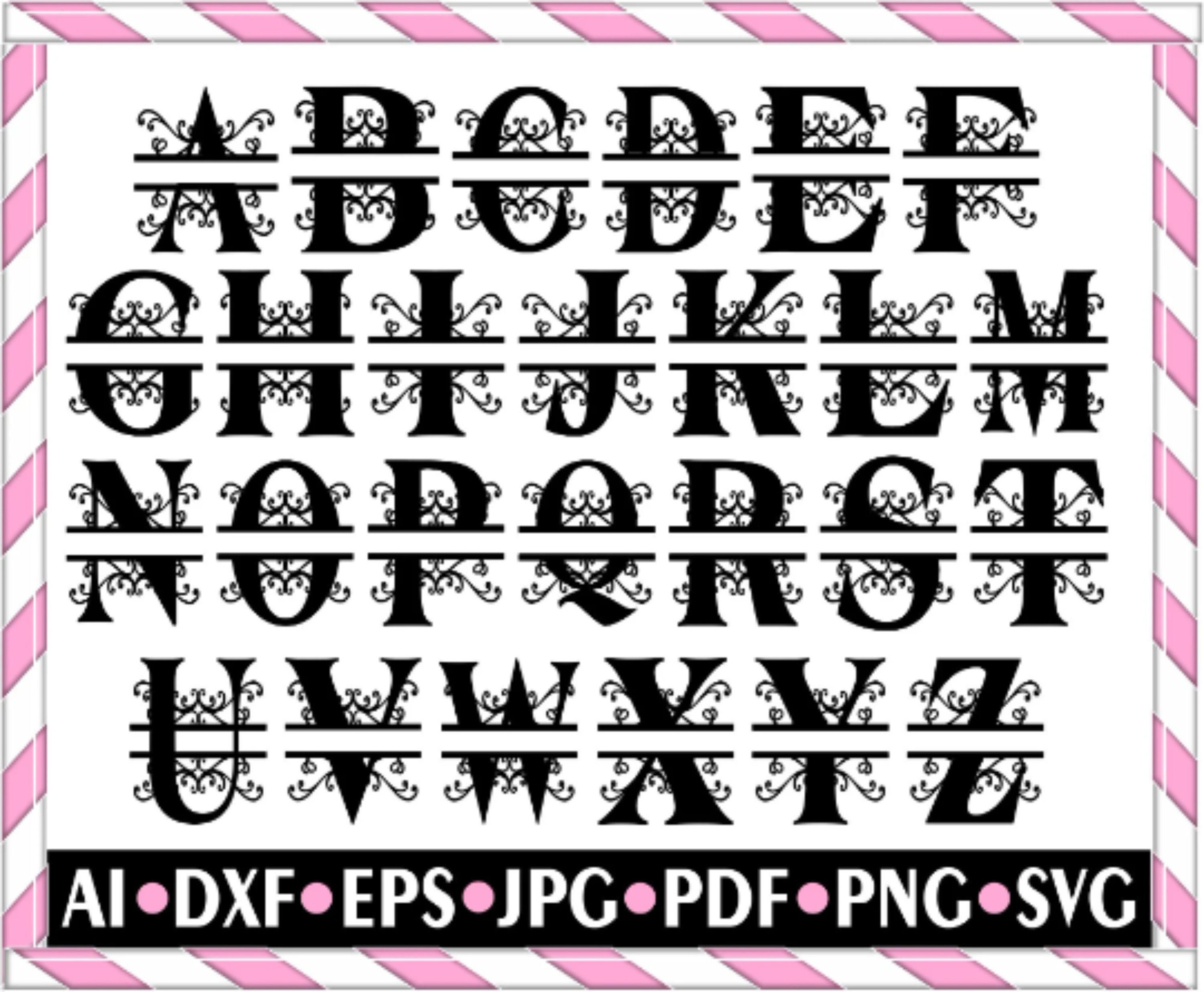 First Letters Svg SVG Png Ai Dxf Pdf Eps INITIAL Split MONOGRAM - Letter Alphabet - Cut ...