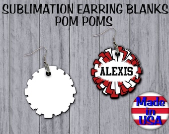 SINGLE Sided CHEER pom pom Dangle Earrings SUBLIMATION Blanks Bulk Wholesale Earrings Cute Earrings jewelry gifts Cheer Gifts Cheer mom diy