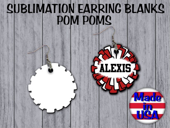 SINGLE Sided CHEER Pom Pom Dangle Earrings SUBLIMATION Blanks Bulk  Wholesale Earrings Cute Earrings Jewelry Gifts Cheer Gifts Cheer Mom Diy 