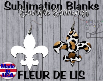 DOUBLE SIDED Fleur De Lis Dangle Earrings SUBLIMATION Blanks Earrings Bulk Wholesale Cute Earrings jewelry diy Saints Louisiana Cajun Unique