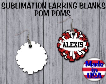 Single Sided CHEER pom pom Dangle Earrings SUBLIMATION Blanks Bulk Wholesale Earrings Cute Earrings jewelry gifts Cheer Gifts Cheer mom diy