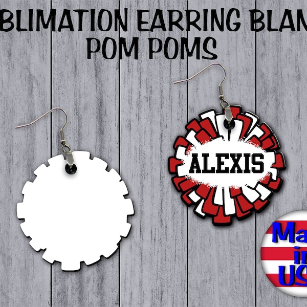 DOUBLE Sided CHEER pom pom Dangle Earrings SUBLIMATION Blanks Bulk Wholesale Earrings Cute Earrings jewelry gifts Cheer Gifts Cheer mom diy