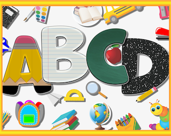 SCHOOL, PNG, ALPHABET, Doodle Letters, Font, Sublimation Design Downloads, Teacher, Back to School, School Supplies, Clipart