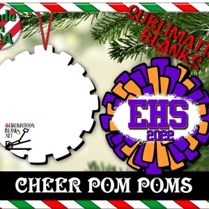 ss CHEERLEADER POM POMS Christmas Ornament Sublimation Blanks Picture Ornament Photo Gift Christmas Decor Decorations Cheer Mom Cheer Gift